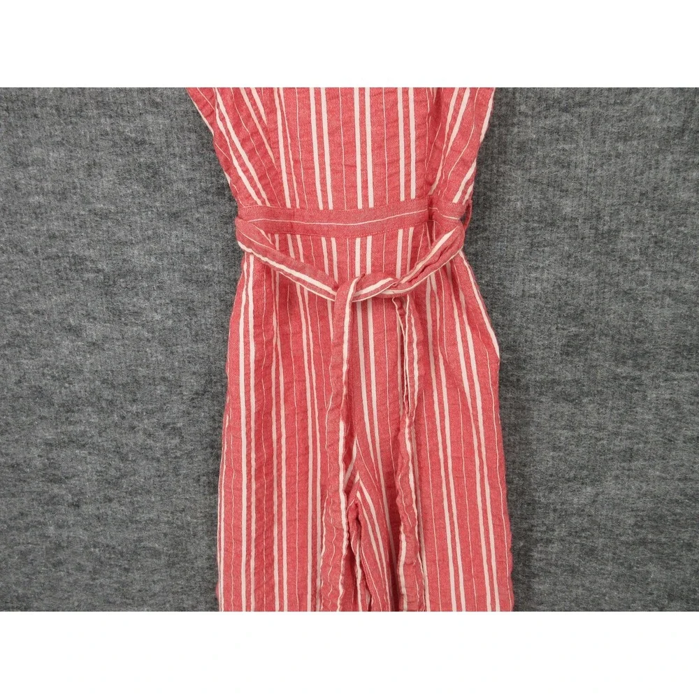 Anthropologie Ett:twa Jumpsuit Womens XS Red Striped Belted Wide Leg One Piece